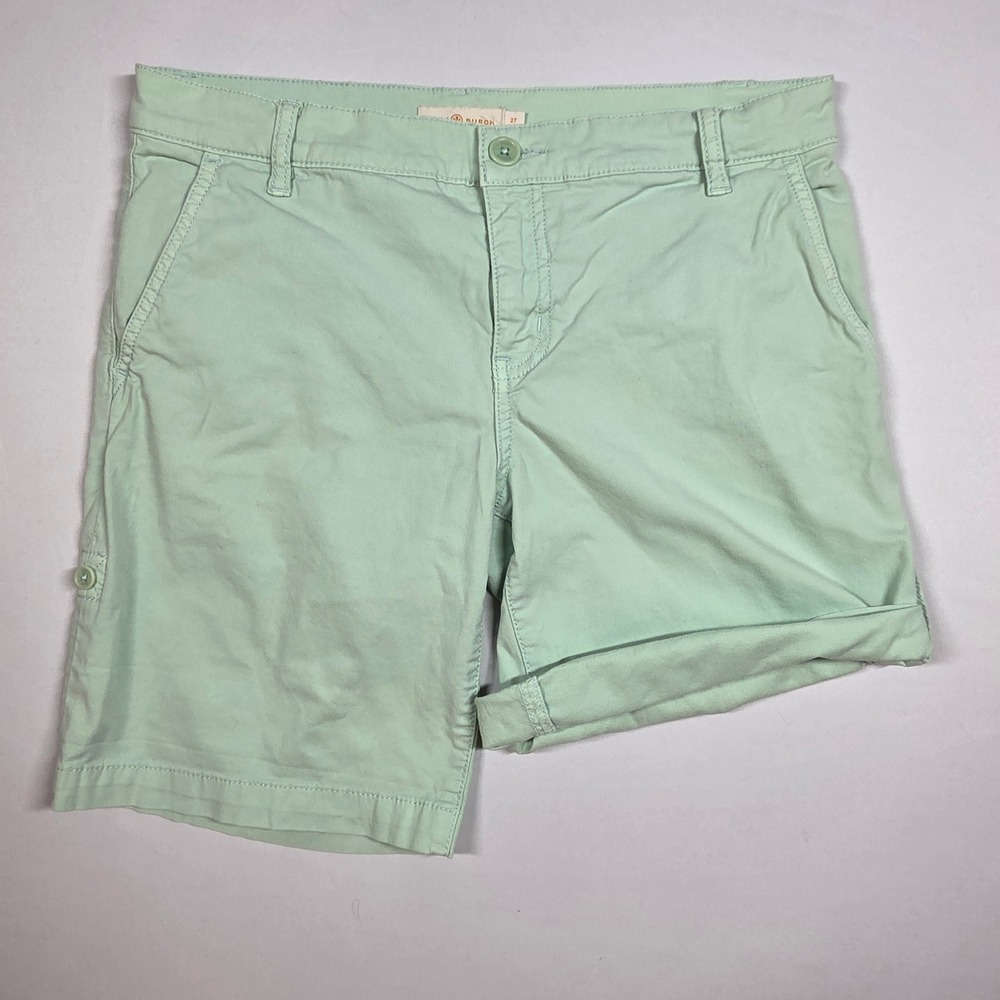 Tory Burch Mint Green Chino Shorts Women Size 27 Roll Up Button Tab Cotton Twill